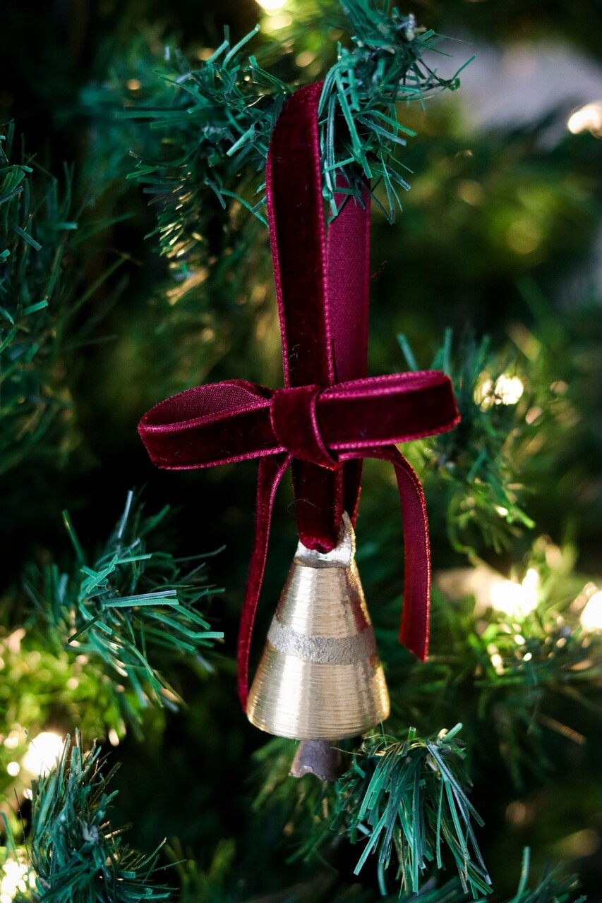 Ornament de brad de Crăciun, BSY241, 4x12 cm, Catifea, Rosu claret - imagine 3